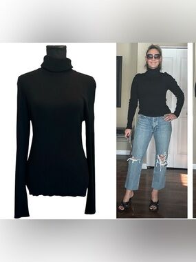 Retrod Black Ribbed Turtleneck Long-Sleeve Women's Top sweater Sz L